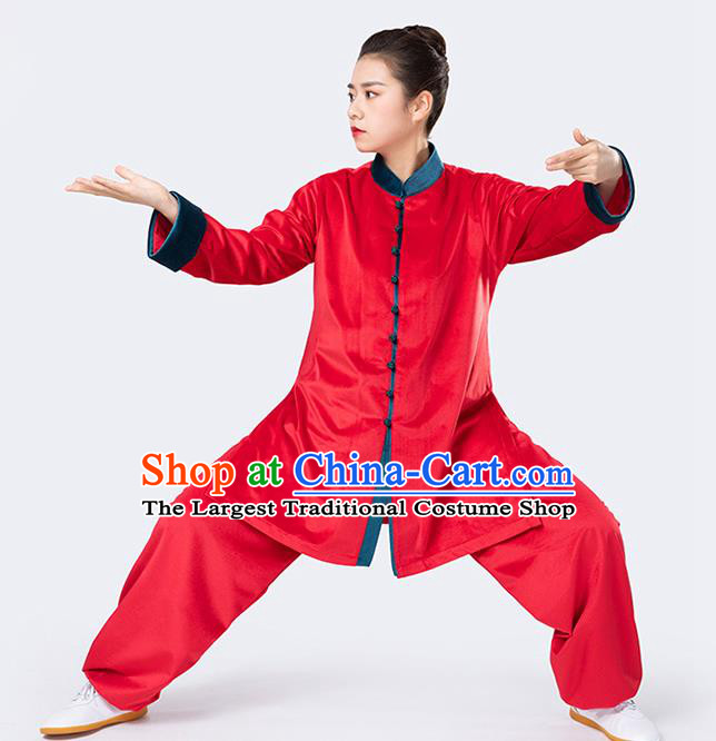 Traditional Chinese Tai Chi Red Velvet Outfits Martial Arts Stage Performance Costumes for Women