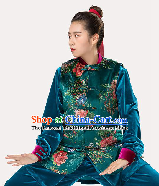 Traditional Chinese Tang Suit Green Vest Martial Arts Waistcoat Costume for Women