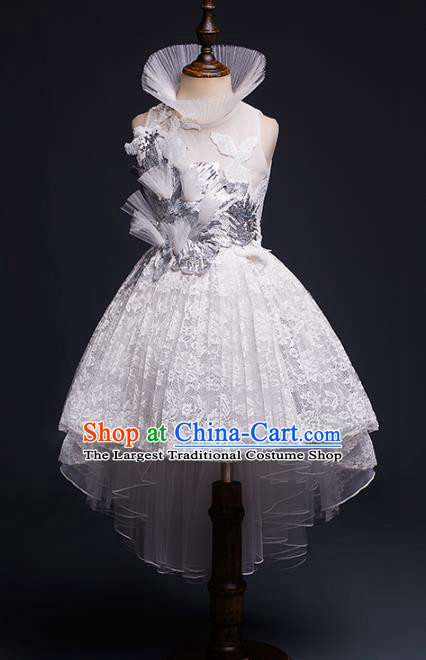 Top Children Cosplay Princess White Lace Short Dress Compere Catwalks Stage Show Dance Costume for Kids