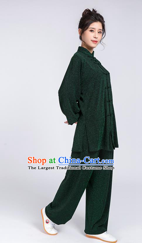 Top Chinese Tai Chi Training Green Outfits Traditional Kung Fu Martial Arts Competition Costumes for Women