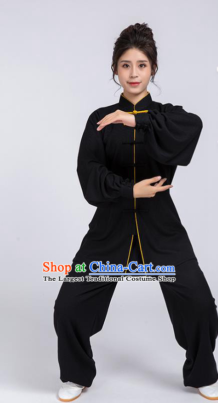 Top Chinese Tai Chi Chuan Training Black Outfits Traditional Kung Fu Martial Arts Competition Costumes for Women