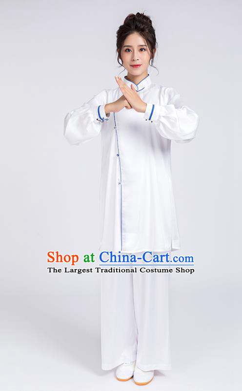 Top Chinese Martial Arts Blue Edge Outfits Traditional Tai Chi Kung Fu Training Costumes for Women