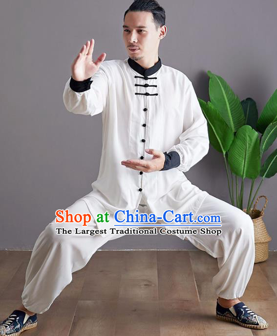 Chinese Martial Arts White Outfits Traditional Tai Chi Kung Fu Training Costumes for Men