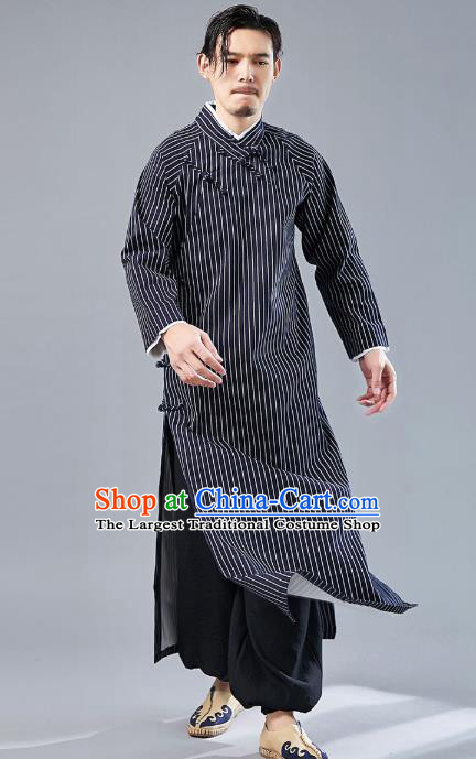 Top Chinese Tang Suit Flax Robe Traditional Republic of China Kung Fu Costumes for Men