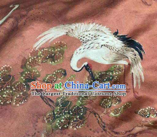 Chinese Traditional Crane Pine Design Pattern Orange Silk Fabric Cheongsam Gambiered Guangdong Gauze Drapery