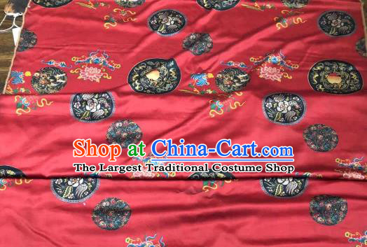 Chinese Traditional Peach Peony Design Pattern Red Silk Fabric Cheongsam Gambiered Guangdong Gauze Drapery