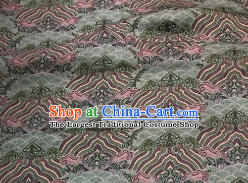Chinese Traditional Wave Design Pattern Green Silk Fabric Cheongsam Gambiered Guangdong Gauze Drapery