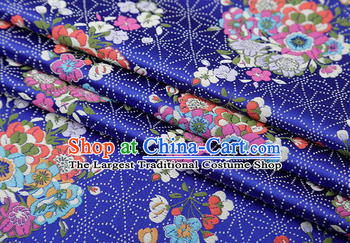 Chinese Traditional Snowflake Flowers Pattern Royalblue Brocade Fabric Cheongsam Satin Tapestry Drapery