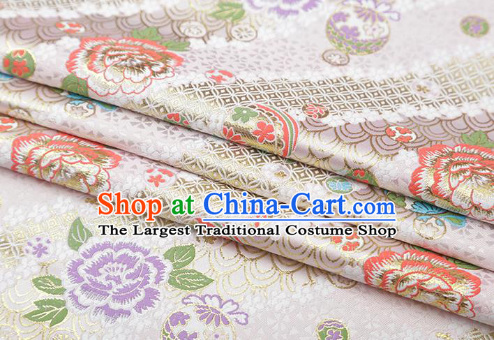 Chinese Traditional Peony Pattern White Brocade Fabric Cheongsam Satin Tapestry Drapery