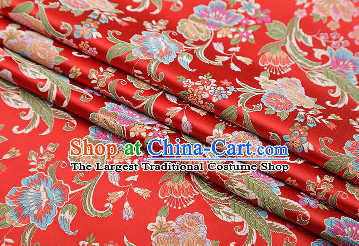 Chinese Traditional Phalaenopsis Pattern Red Brocade Fabric Cheongsam Satin Tapestry Drapery