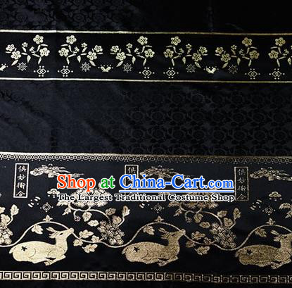 Chinese Traditional Flowers Deer Pattern Design Black Brocade Fabric Hanfu Dress Satin Tapestry Drapery