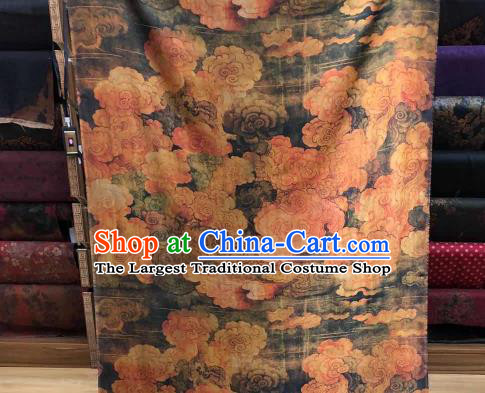 Chinese Traditional Cloud Design Pattern Black Silk Fabric Cheongsam Gambiered Guangdong Gauze Drapery