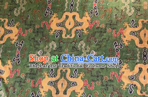 Chinese Traditional Cloud Dragon Design Pattern Green Silk Fabric Cheongsam Gambiered Guangdong Gauze Drapery