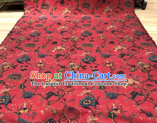 Chinese Traditional Flowers Design Pattern Red Silk Fabric Cheongsam Gambiered Guangdong Gauze Drapery