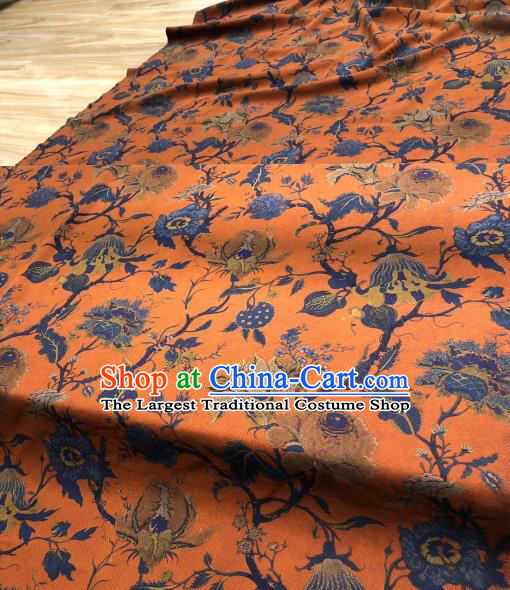 Chinese Traditional Flowers Design Pattern Orange Silk Fabric Cheongsam Gambiered Guangdong Gauze Drapery