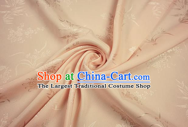 Chinese Traditional Plum Orchid Bamboo Chrysanthemum Pattern Design Apricot Brocade Fabric Hanfu Dress Satin Drapery