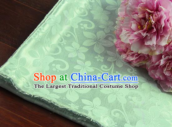 Chinese Traditional Peach Flowers Pattern Design Green Brocade Fabric Hanfu Dress Satin Drapery