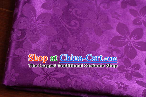 Chinese Traditional Peach Flowers Pattern Design Purple Brocade Fabric Hanfu Dress Satin Drapery