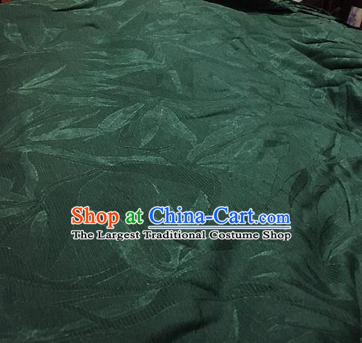 Chinese Traditional Leaf Design Pattern Deep Green Silk Fabric Cheongsam Mulberry Silk Drapery