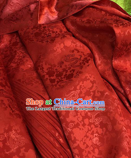 Chinese Traditional Jacquard Dragon Design Pattern Red Silk Fabric Cheongsam Mulberry Silk Drapery