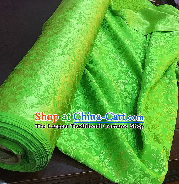 Chinese Traditional Jacquard Dragon Design Pattern Green Silk Fabric Cheongsam Mulberry Silk Drapery