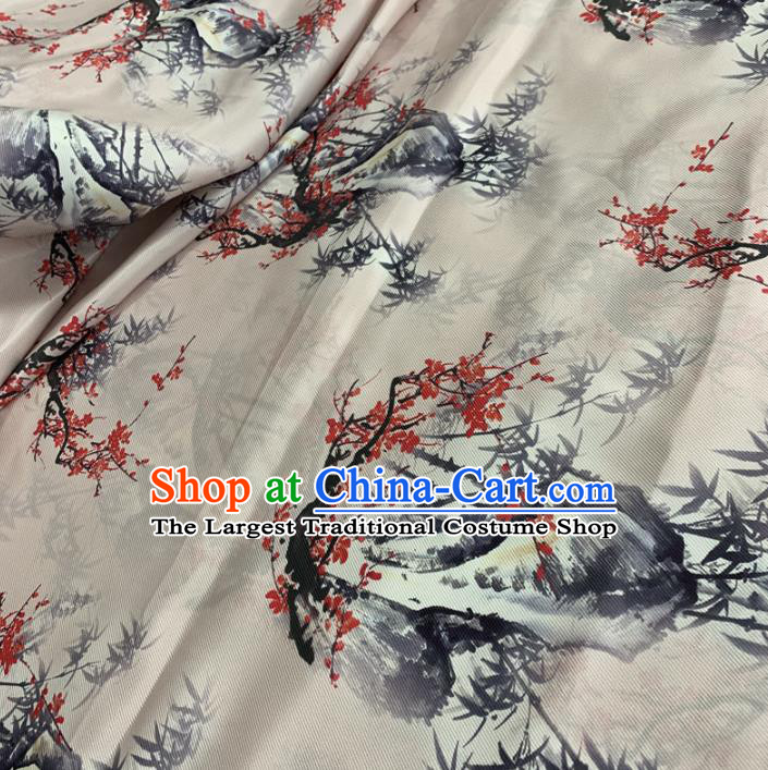 Chinese Traditional Plum Bamboo Design Pattern White Silk Fabric Cheongsam Mulberry Silk Drapery