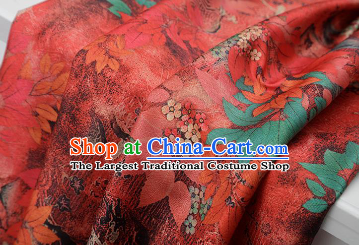 Chinese Traditional Leaf Design Pattern Red Silk Fabric Cheongsam Mulberry Silk Drapery