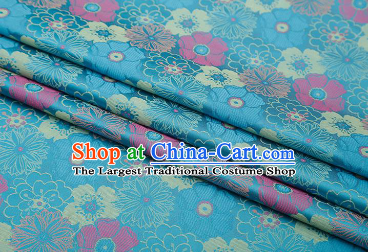 Chinese Traditional Lotus Leaf Pattern Blue Brocade Fabric Cheongsam Tapestry Drapery