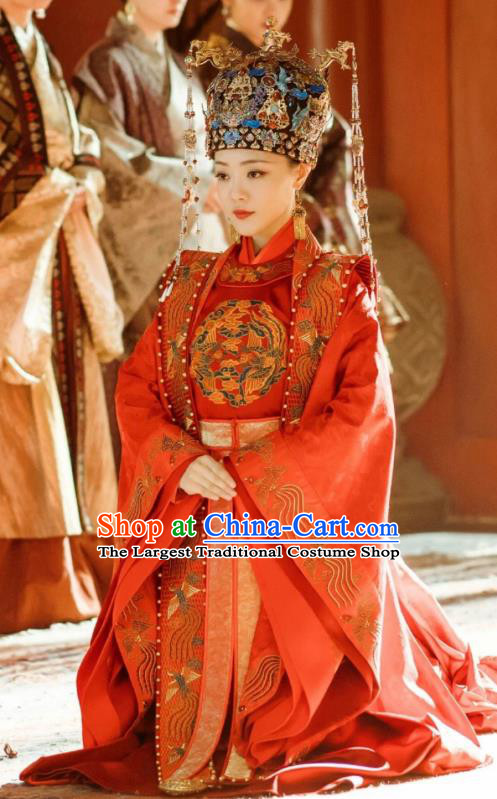 Chinese Drama Ancient Ming Dynasty Empress Hu Shanxiang Replica Costumes and Headdress Complete Set for Women