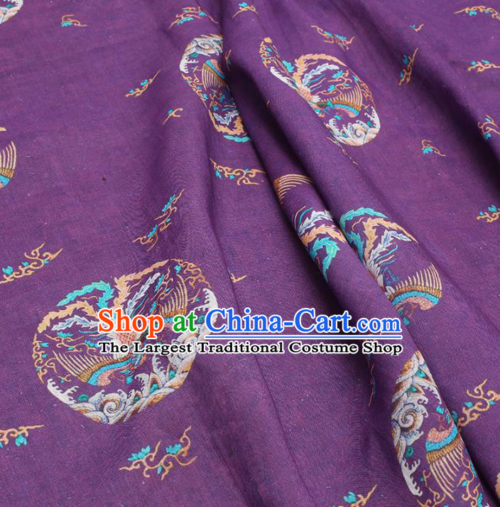 Chinese Traditional Phoenix Design Pattern Purple Ramie Fabric Cheongsam Ramee Drapery