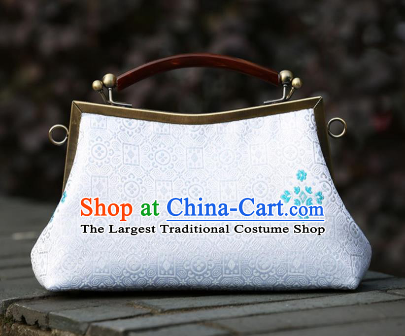 Chinese Traditional Plum Pattern White Brocade Bag Handmade Cheongsam Handbag for Women