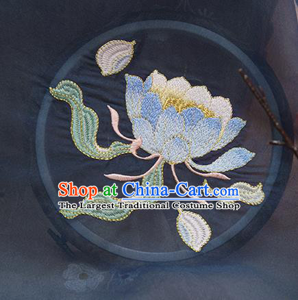 Chinese Traditional Embroidered Epiphyllum Navy Cloth Applique Accessories Embroidery Patch