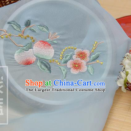 Chinese Traditional Embroidered Peach Flower Light Blue Chiffon Applique Accessories Embroidery Patch