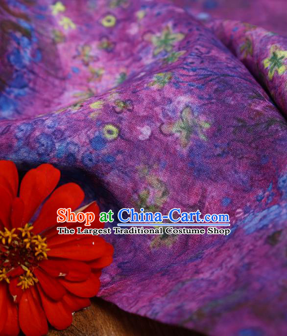 Chinese Traditional Flowers Design Pattern Purple Ramie Fabric Cheongsam Ramee Drapery