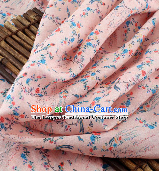 Chinese Traditional Flowers Birds Design Pattern Pink Ramie Fabric Cheongsam Ramee Drapery