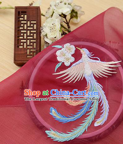 Chinese Traditional Embroidered Phoenix Red Chiffon Applique Accessories Embroidery Patch