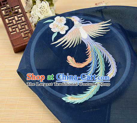 Chinese Traditional Embroidered Phoenix Navy Chiffon Applique Accessories Embroidery Patch