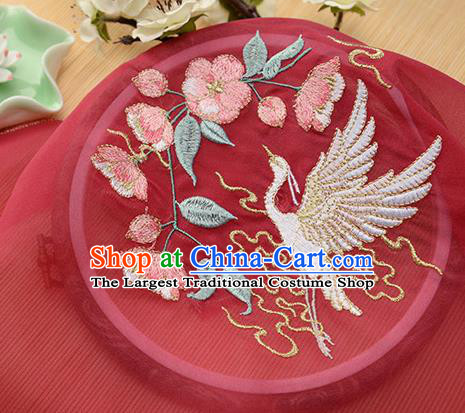 Chinese Traditional Embroidered Egret Begonia Red Chiffon Applique Accessories Embroidery Patch