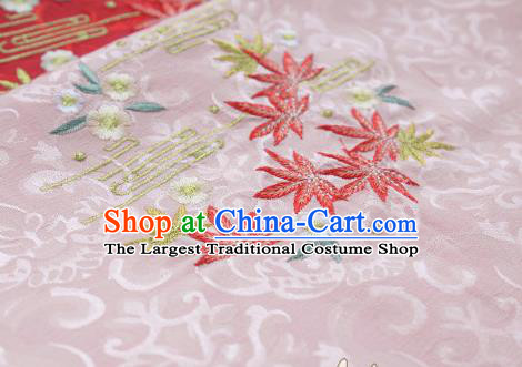 Chinese Traditional Embroidered Maple Leaf Pink Silk Applique Accessories Embroidery Patch