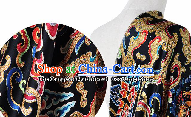 Chinese Classical Dragon Lotus Pattern Design Black Silk Fabric Asian Traditional Hanfu Mulberry Silk Material