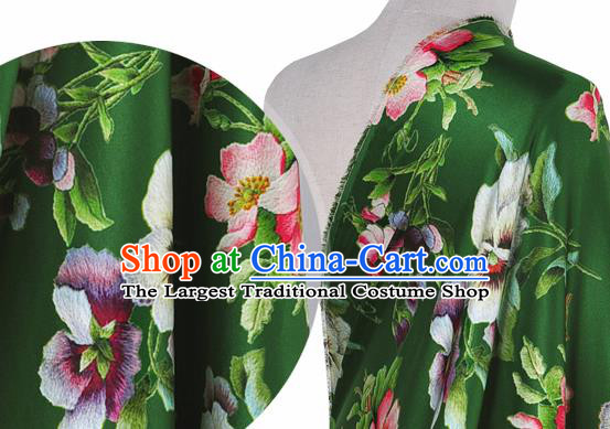 Chinese Classical Phalaenopsis Pattern Design Deep Green Silk Fabric Asian Traditional Hanfu Mulberry Silk Material