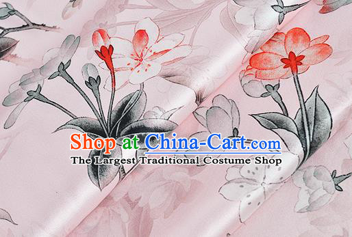 Chinese Classical Peach Blossom Pattern Design Pink Silk Fabric Asian Traditional Hanfu Mulberry Silk Material