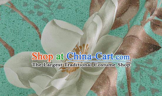 Chinese Classical Peach Blossom Pattern Design Green Silk Fabric Asian Traditional Hanfu Mulberry Silk Material