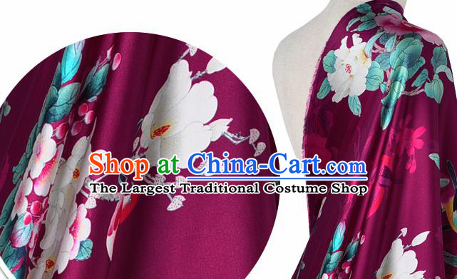 Chinese Classical Magnolia Pattern Design Purple Silk Fabric Asian Traditional Hanfu Mulberry Silk Material