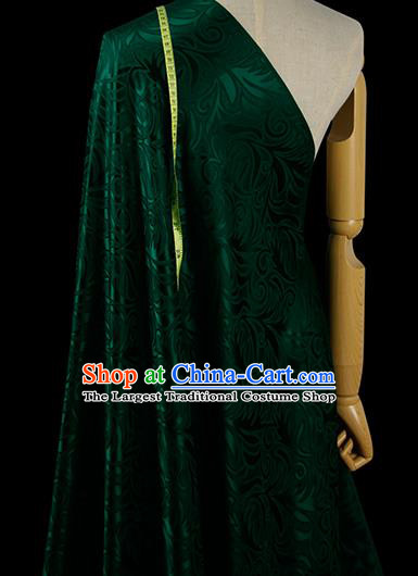 Chinese Classical Pteris Pattern Design Deep Green Silk Fabric Asian Traditional Hanfu Mulberry Silk Material