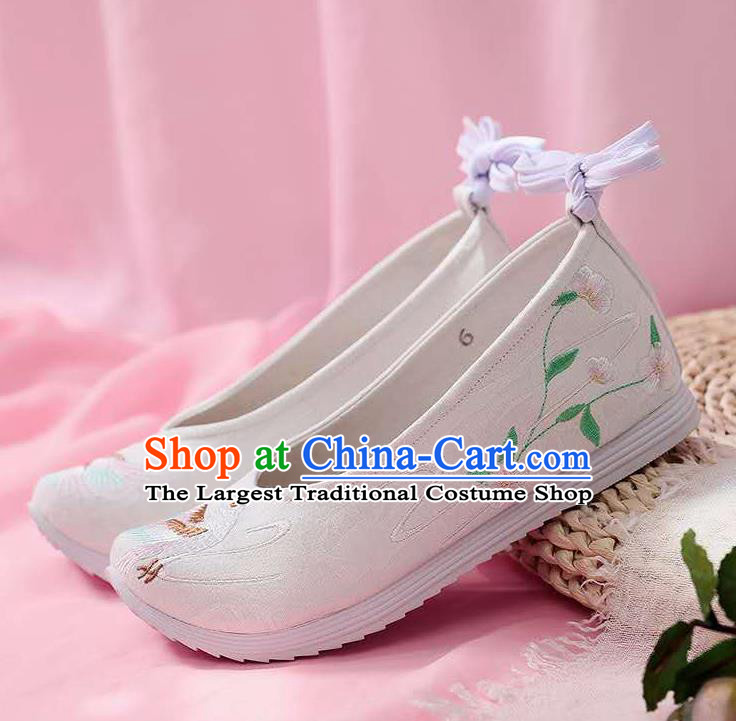 Chinese Embroidered Crane White Shoes Hanfu Shoes Women Shoes Opera Shoes Princess Shoes