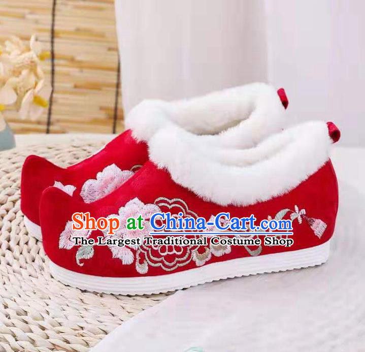 Chinese Winter Embroidered Red Shoes Hanfu Shoes Women Shoes Opera Shoes Princess Shoes