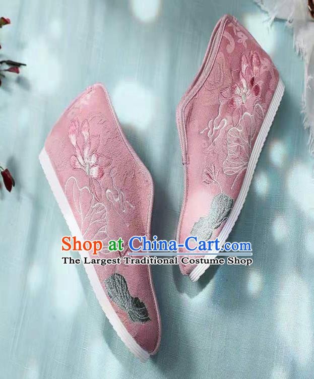 Chinese Pink Embroidered Lotus Shoes Hanfu Shoes Women Shoes Opera Shoes Princess Shoes