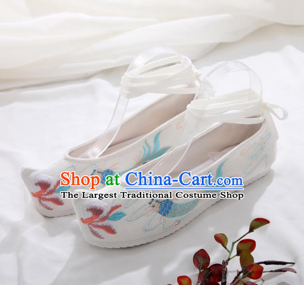 Traditional Chinese Embroidered Carp White Shoes Hanfu Shoes Women Shoes Opera Shoes Princess Shoes