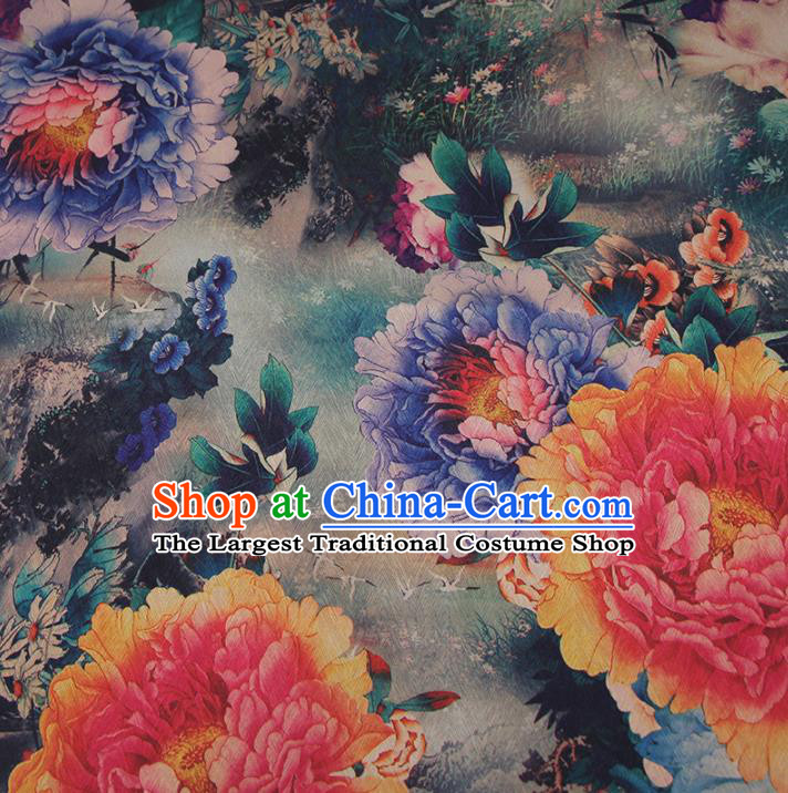 Chinese Classical Peony Pattern Design Brocade Fabric Asian Traditional Hanfu Satin Material